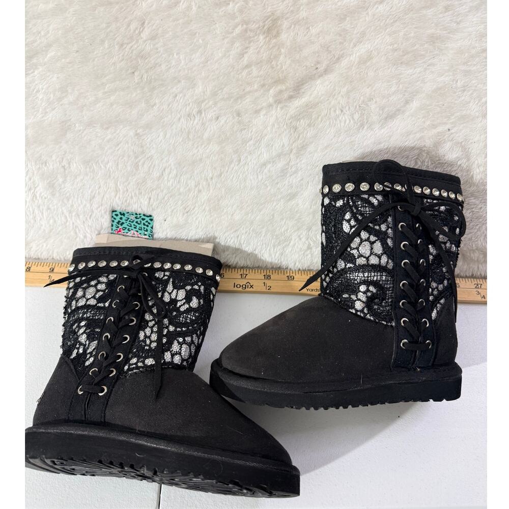Montana West Girls Rhinestone Winter Boots Size 1 Black NWT
